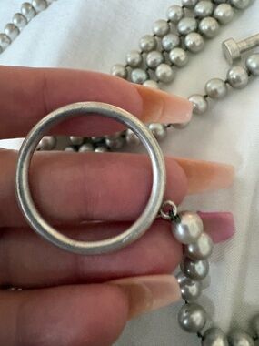 Silver-Tone Pearl Necklace with Ring Accent